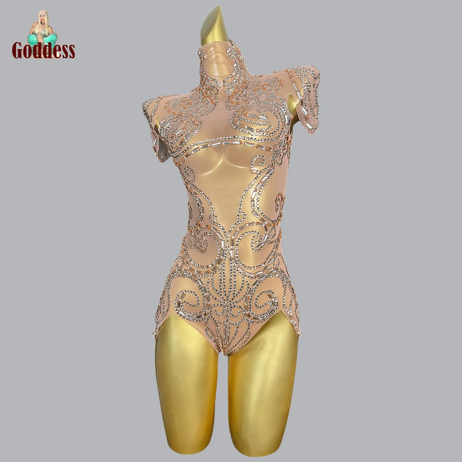 

Women Sexy See Through Crystals Sheer Mesh Bodysuits Club Birthday Sparkly Rhinestone Leotard Costume Performance Stage Outfit