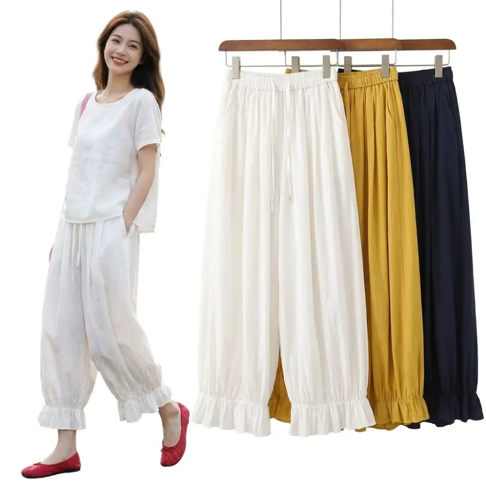 Elastic Waistband Wide Leg Pants Flowy Drape Loose Fit High Waist Trousers Lightweight Tiered Seam Floral Pants Summer Wear