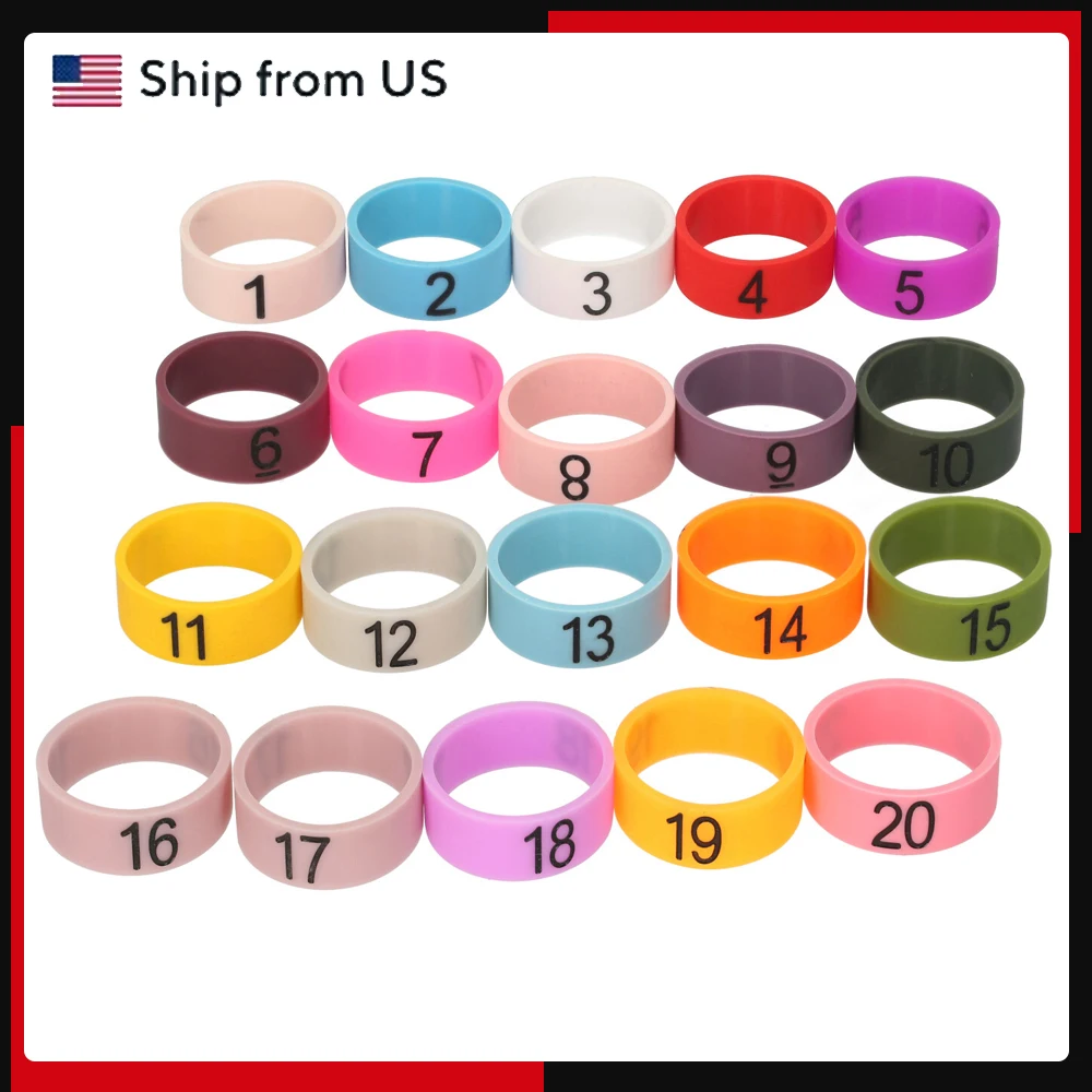 20 PCS Microphone Colored ID Rings Number 1 to 20 Multicolor Soft Silicone Ring for Distinguishing Different Microphones