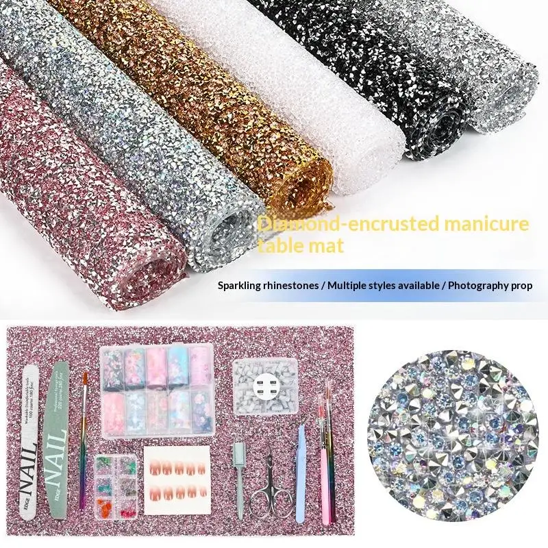 1Pcs Non-Slip Pillow Mat Starry Sky Nail Art Rhinestones Glitter Table Mat Photography Prop For Manicure
