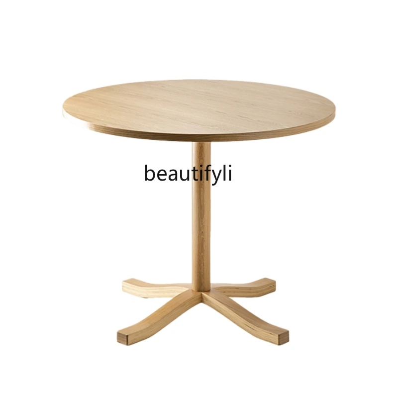 

Designer Log Dining Table Simple Solid Wood Small round Office Negotiation Milk Tea Shop Coffee Shop Table