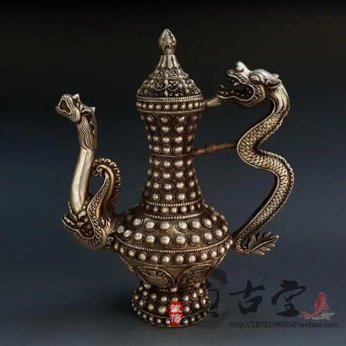 Special Antique White Copper, Brass, Silver-plated Dragon Kettle Ornaments, Wine Jugs, Teapots, Kettles, Decorative Crafts, Gift