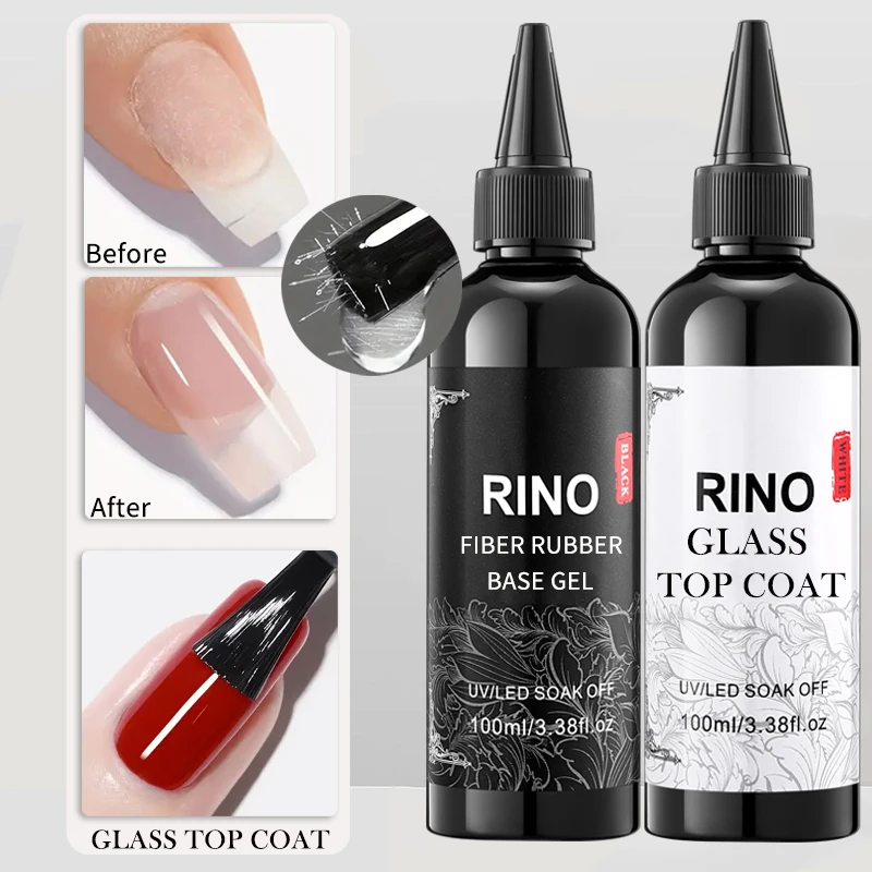 

RINO Fiber Rubber Base Gel Glass Super Top Coat Gel Polish Soak Off UV LED Gel Varnish Functional Gel Nail Salon 100ML