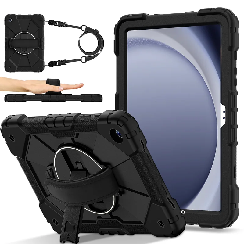 Armor Case For Samsung Galaxy Tab A11 Plus 11 A9 + Plus 11 A11 8.7 inch Rotation Hand Shoulder Strap Kickstand Shockproof Cover