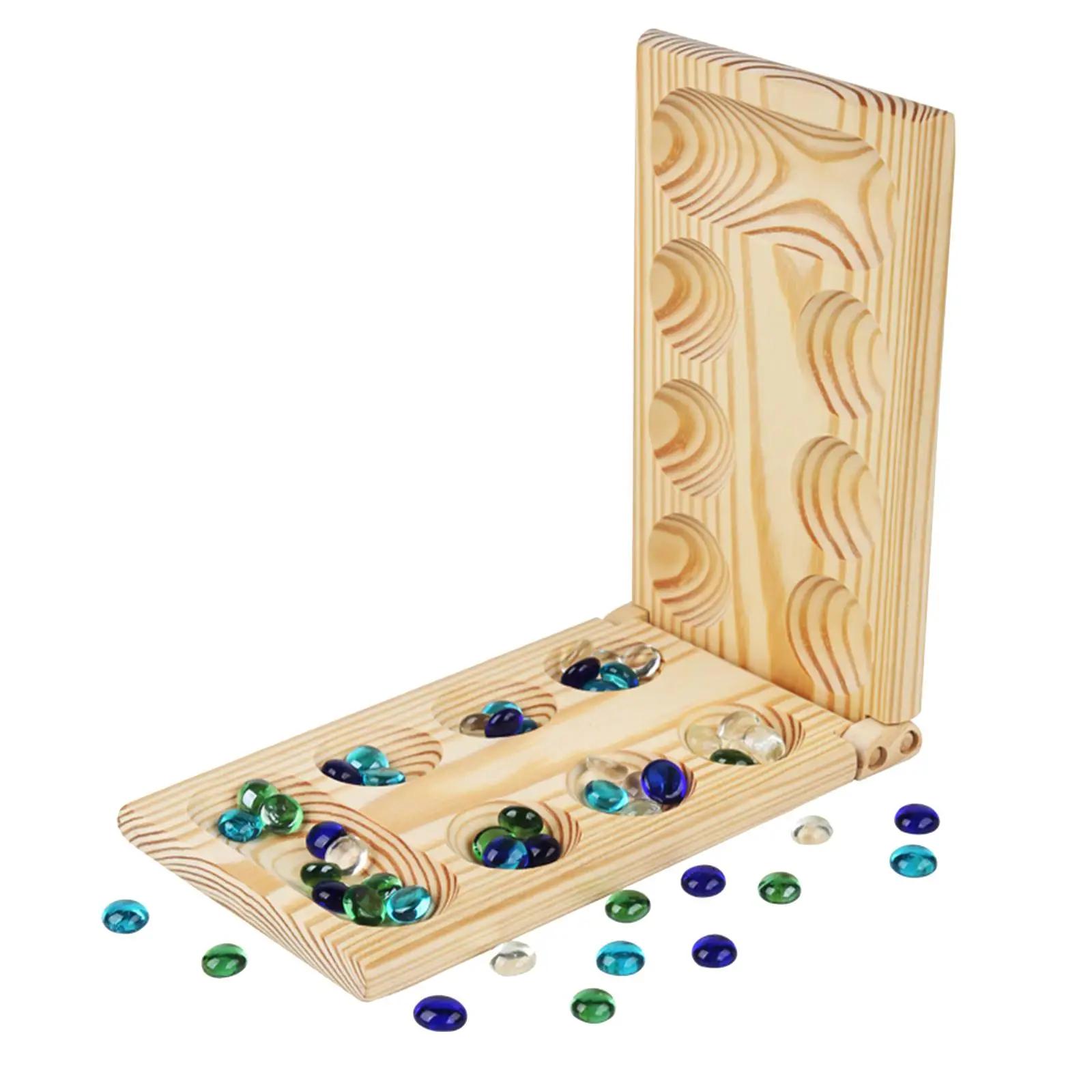 Mancala Board with Glass Bead Classic Easy to Carry Portable Foldable Strategy Game for Entertainment Travel Party