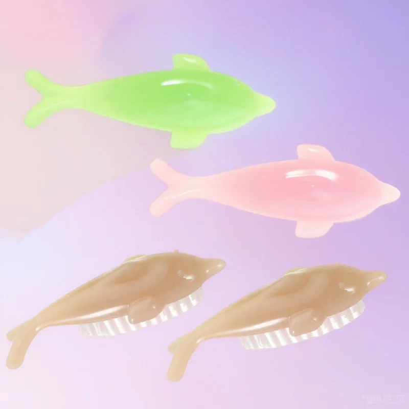4Pcs 돌고래 모양의 네일 브러쉬 내구성 플라스틱 매니큐어 도구 손톱 청소용 네일 표면 먼지 제거 휴대용 소프트