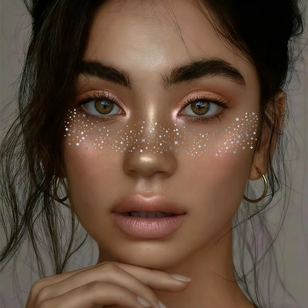 6 Shiny Gold And Silver Metallic Freckle Tattoos, Heat-Transferred Realistic Freckle Face Tattoos, Sweatproof And Waterproof