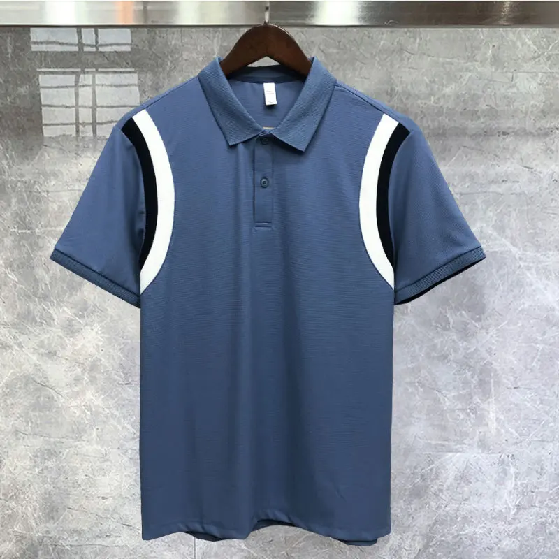 Summer Quality Breathable Casual Polo Para Hombre Contrasting Color Dividing Line Design Slim Stretch Polo Shirt Short Sleeve