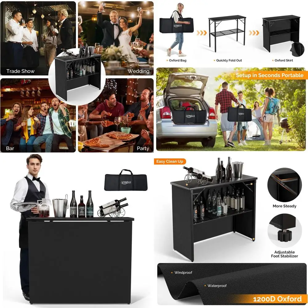 

Портативный барный стол 45 дюймов для мероприятий на открытом воздухе/в помещении, мобильная барная станция с юбкой-подставкой, черный