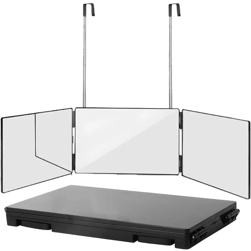 

Black 360 Portable Triple Mirror with Height Adjustable Telescopic Hooks, Ideal for Hair Cutting, Essential Makeup, Affordable