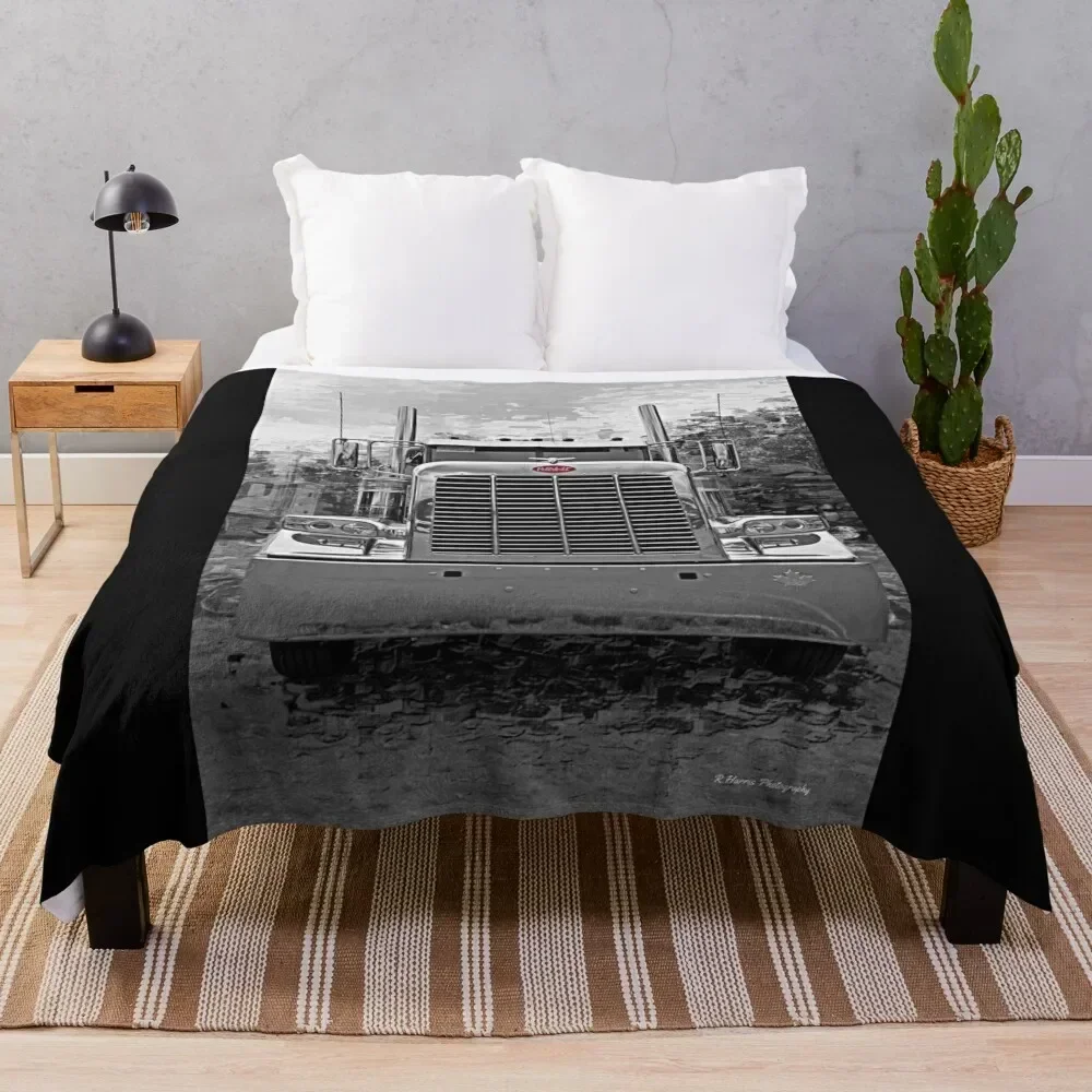 

Peterbilt B&W Front View Throw Blanket Flannel Fabric Camping Blankets
