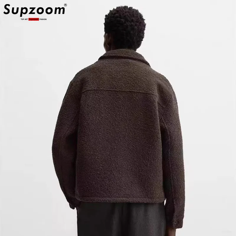 Supzoom New Arrival Top Fashion Autumn And Winter Men Casual Single Breasted Cotton Turn-down Collar Woolen Fabric Short Jacket