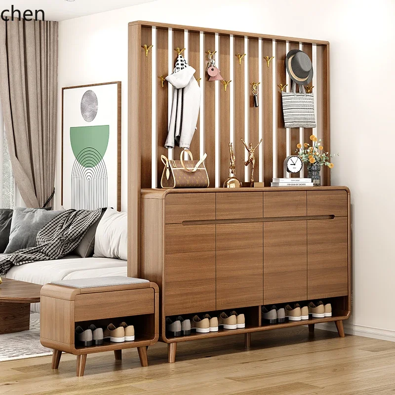 new Chinese shoe cabinet with hanger at the door, integrated seat stool entry partition entrance cabinet