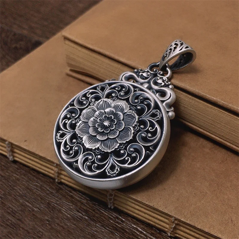 Luxury Hollow Peony Flower Pendant For Lady Choker Accessories Retro Buddhist Scriptures Mantra Buckle Necklace Women Jewelry