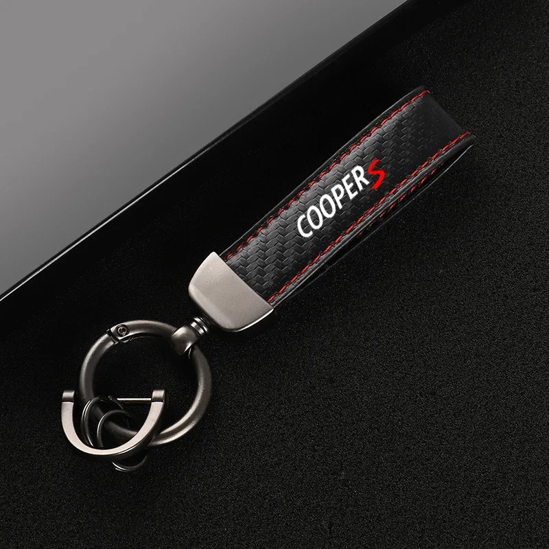 Leather Carbon Fiber Car Rings Keychain Zinc Alloy Keyrings For Mini Cooper One S JCW R55 R56 R50 R53 R60 F55 F56 Countryman car