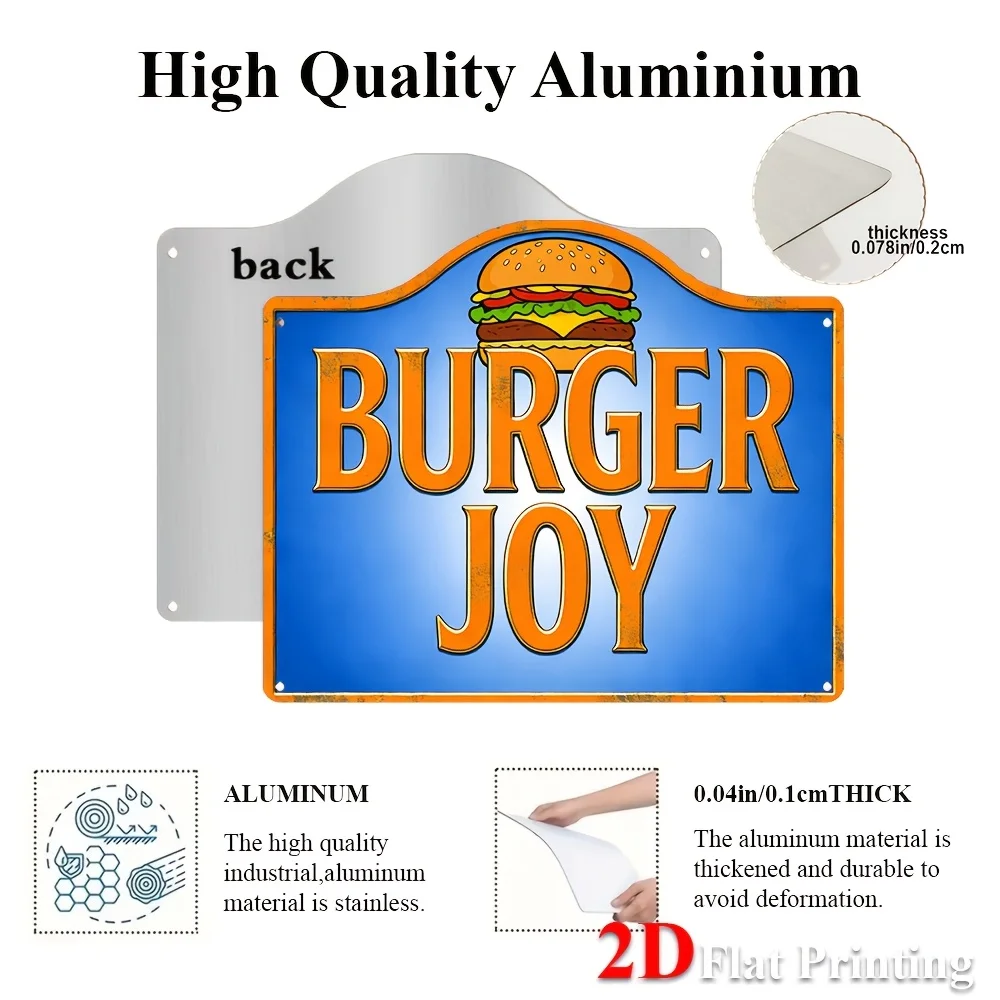2D Flat,1pc Vintage Burger Joy Hamburger Metal Wall Sign - Retro Plate Art Suitable For Kitchen, Bar, Diner Decor,Sheet For Home