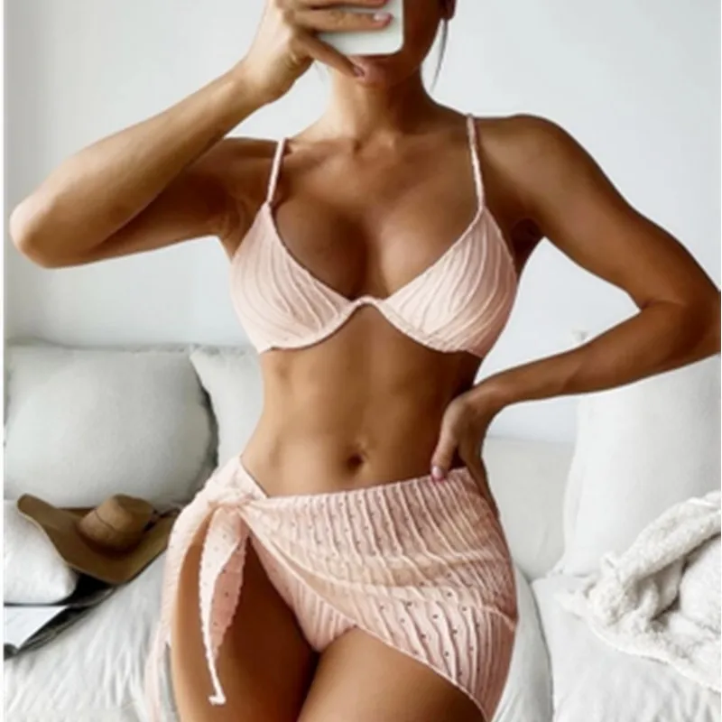 NewinsSexy Solid Color Bikini Two-Piece SwimsuitbikiniThree Pieces
