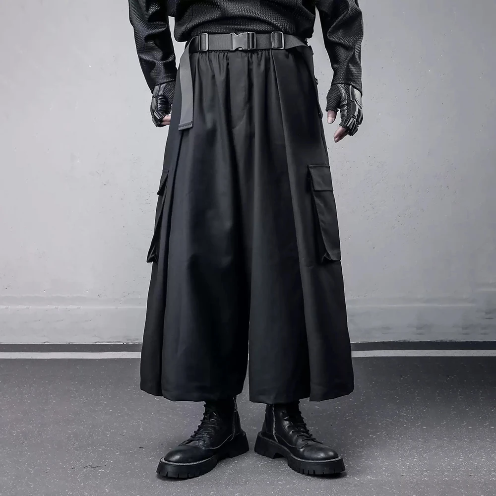 

Мужские брюки-карго с карманами, в стиле хакама, для весеннего уличного стиля, молодежные, для кампуса, для активного отдыха, темные, в стиле самурая, мужская одежда, новинка 2026 года