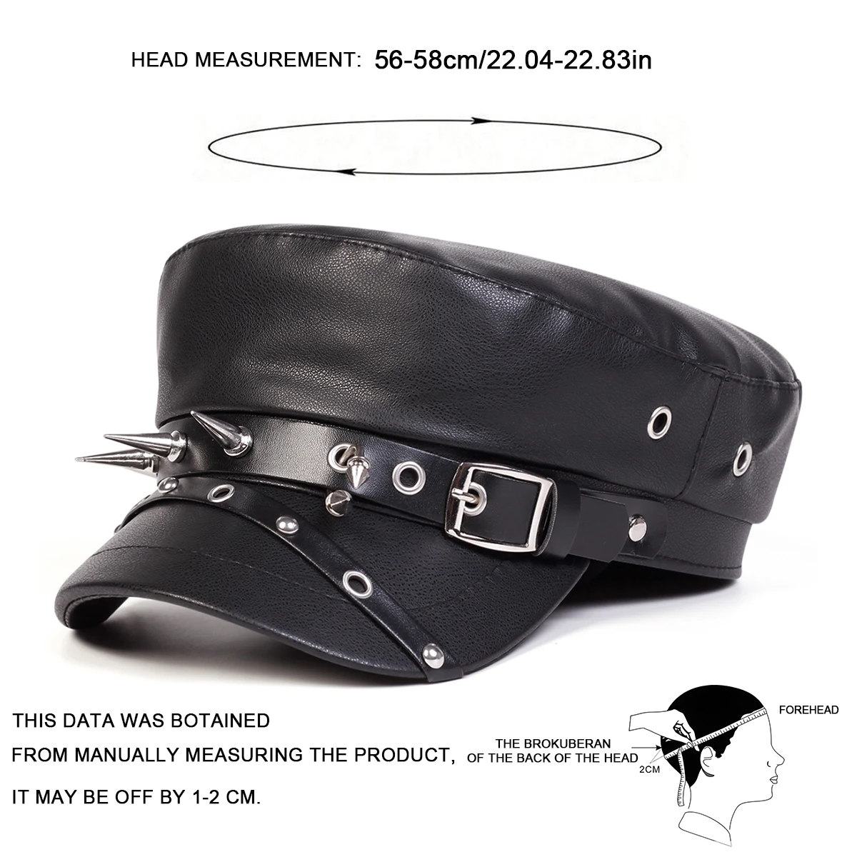 Unisex Rivet Buckle Leather Hat Spring Autumn Sailor Hats Black Beret Cap Men Flat Top Captain Military Caps image 2