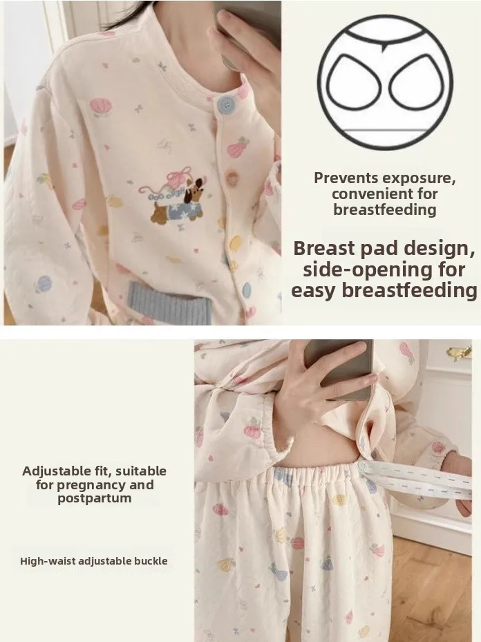 pregnant-women-thickened-pure-cotton-sleepwear-with-chest-pad-autumn-winter-postpartum-home-clothes-nursing-period-air-cotton