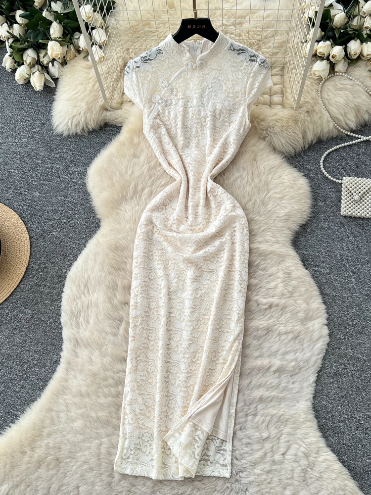 Korean Style Lace Pure Desire Shiny Sleeveless Dress Women's Summer High Waist Slim A-Line Skirt Commute Elegant Dress