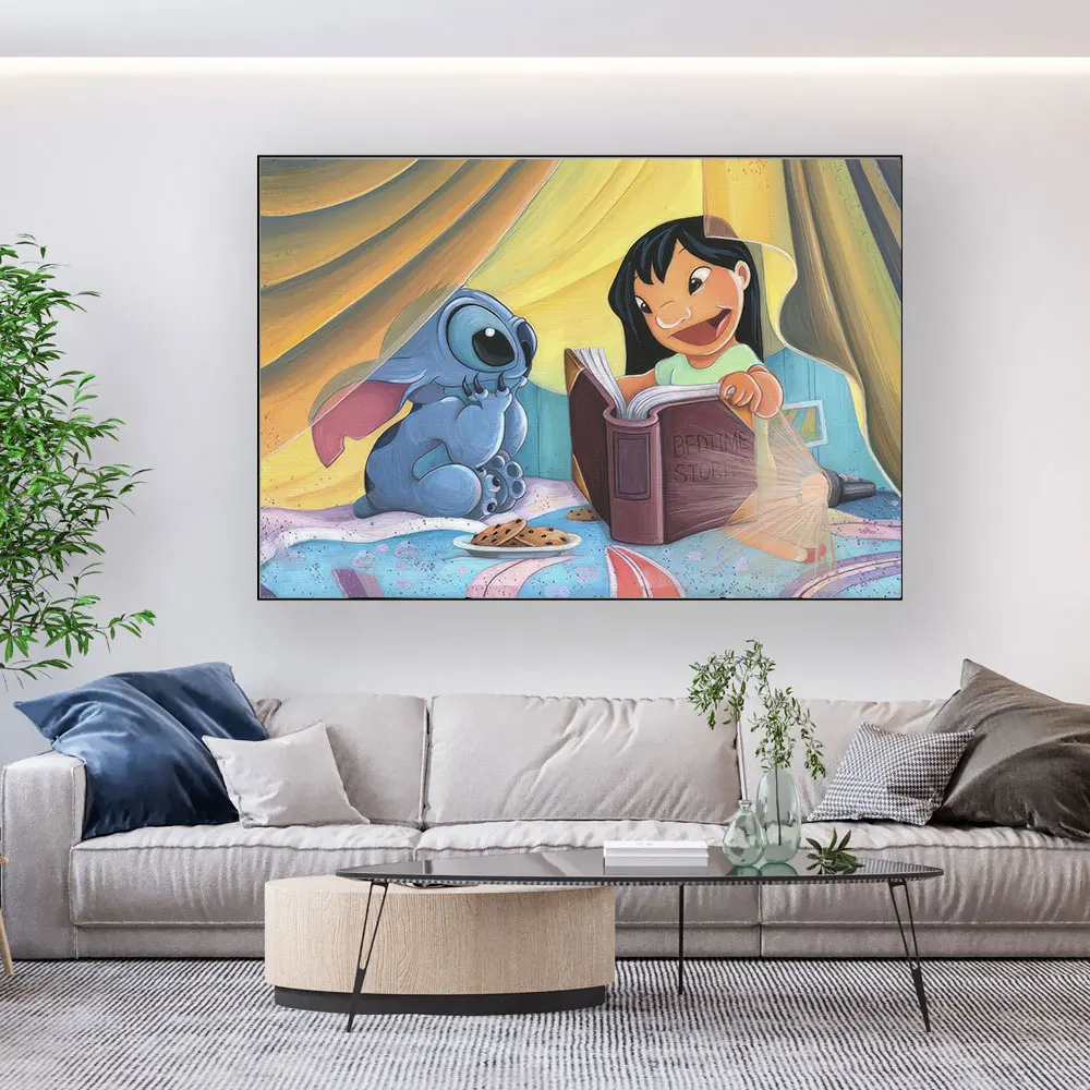 

Disney Lilo And Stitch On The Beach Read Books Movie Wall Art Cartoon Canvas Poster Decor Home Wall Children's Room Office
