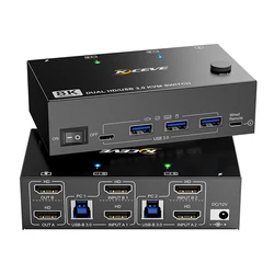 8K Dual Monitor KVM Switch 8K@60Hz 4K@120Hz, HDMI 2.1 KVM Switch for 2 Computer Share 2 Monitors and 3 USB3.0 + 1 USB C Devices