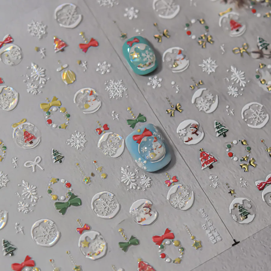 Luxury Christmas Nail Stickers Christmas Tree Crystal Ball Butterfly Knot Snow Bead Chain Self Adhesive Nail Accessories Art DIY