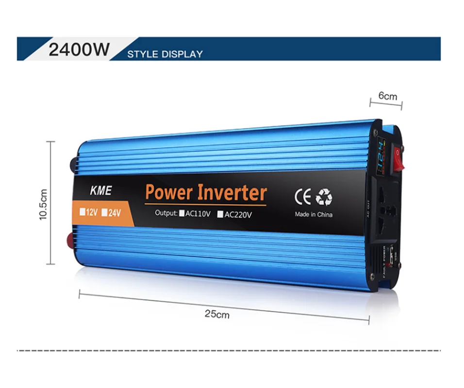 500W 1200W 1600W 2400W 12V 24V 36V 48V 60V ถึง 220V ดิจิตอลจอแสดงผลสมาร์ทรถอินเวอร์เตอร์ Power Converter