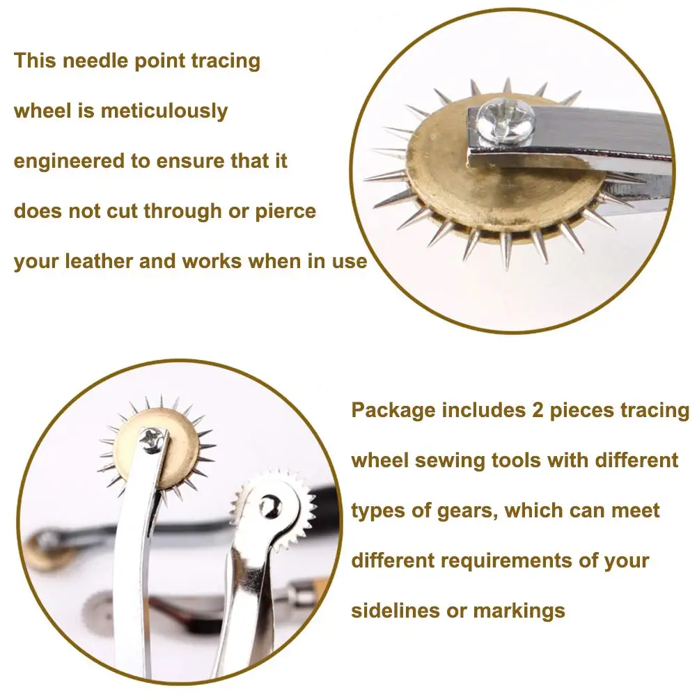 2PCS Professional Stitch Marking Spacer, Leather Needle Point Tracing Wheel with Wooden Handle for Leather Craft