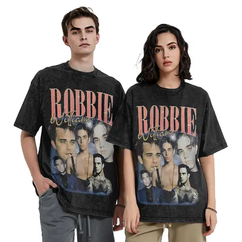 Imagen 2 del producto Robbie Williams Live 2025 Tour concierto camisa estilo lavado para hombres mujeres camisetas de algodón ropa