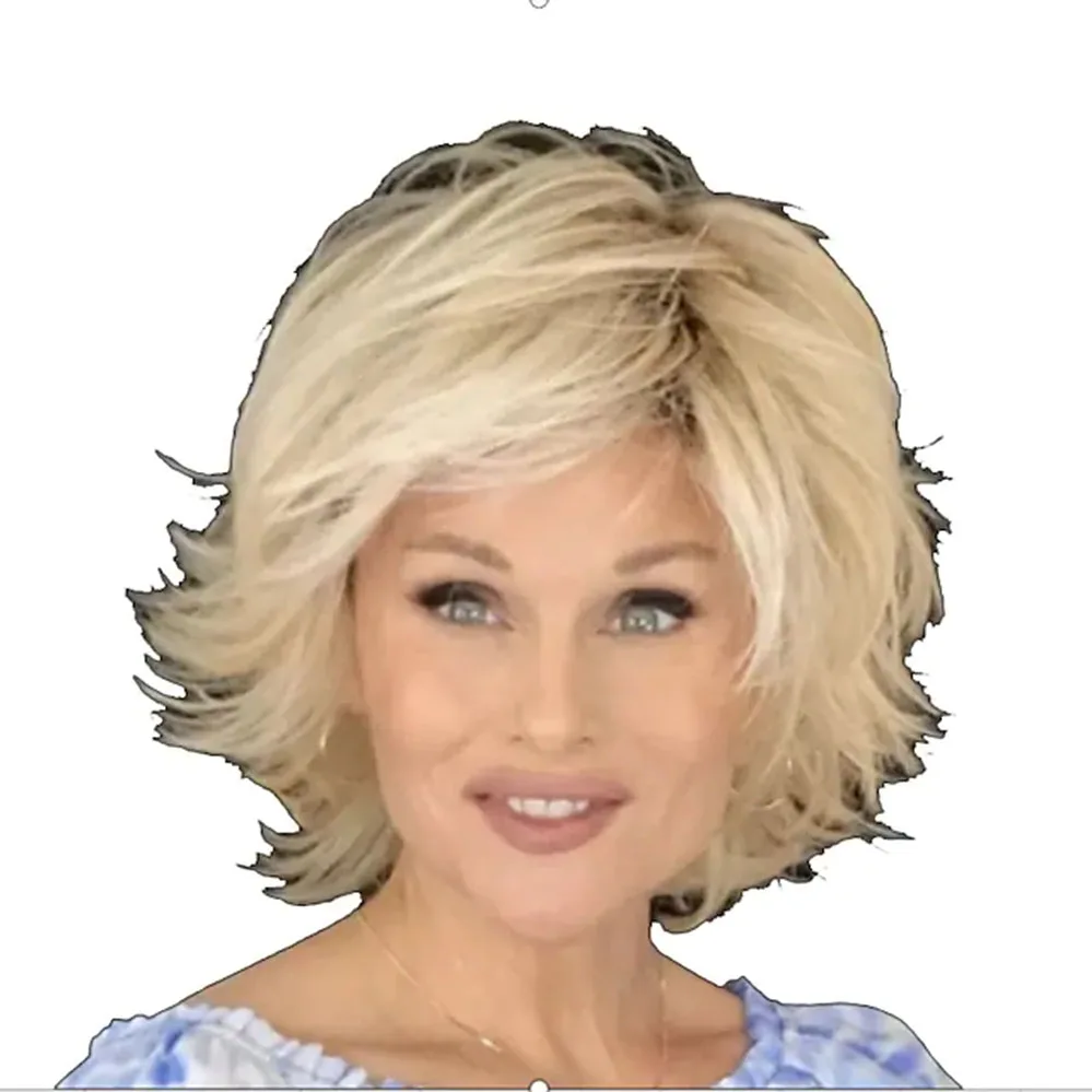 Blonde Layered Wavy Costume Hair Wigs For Women Synthetic Wig Short Curly Layered Haircut with Bangs Short Wigs with Bangs