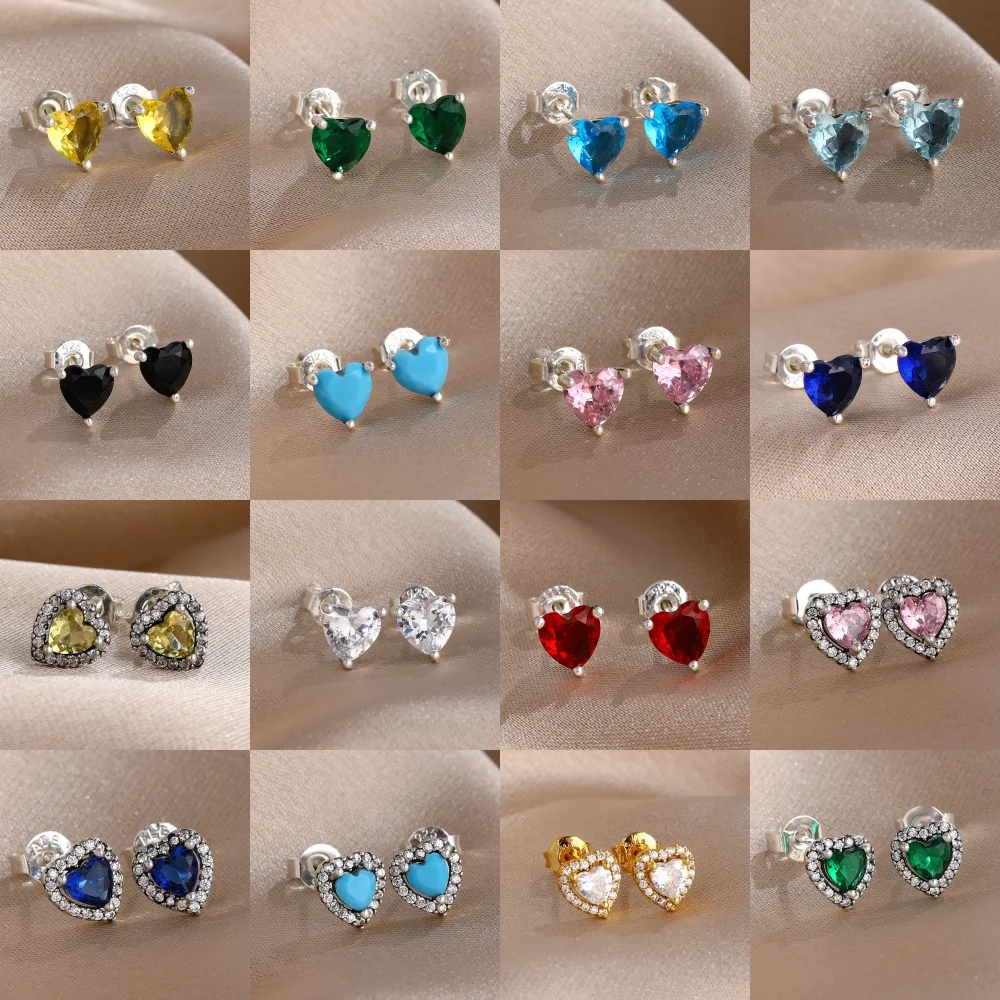 Pendientes de Plata de Ley 925 con Circonitas Brillantes en Forma de Corazón, Coloridos, para Mujer, Joyería con Encanto para las Fiestas, Gran Venta 2026