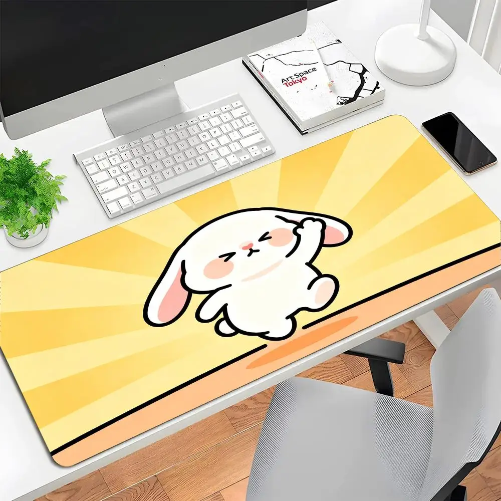 Cute Cartoon White Goose Design Large Size Playmat Natural Rubber Non-Slip For Laptop Office Desktop Bedroom Gaming