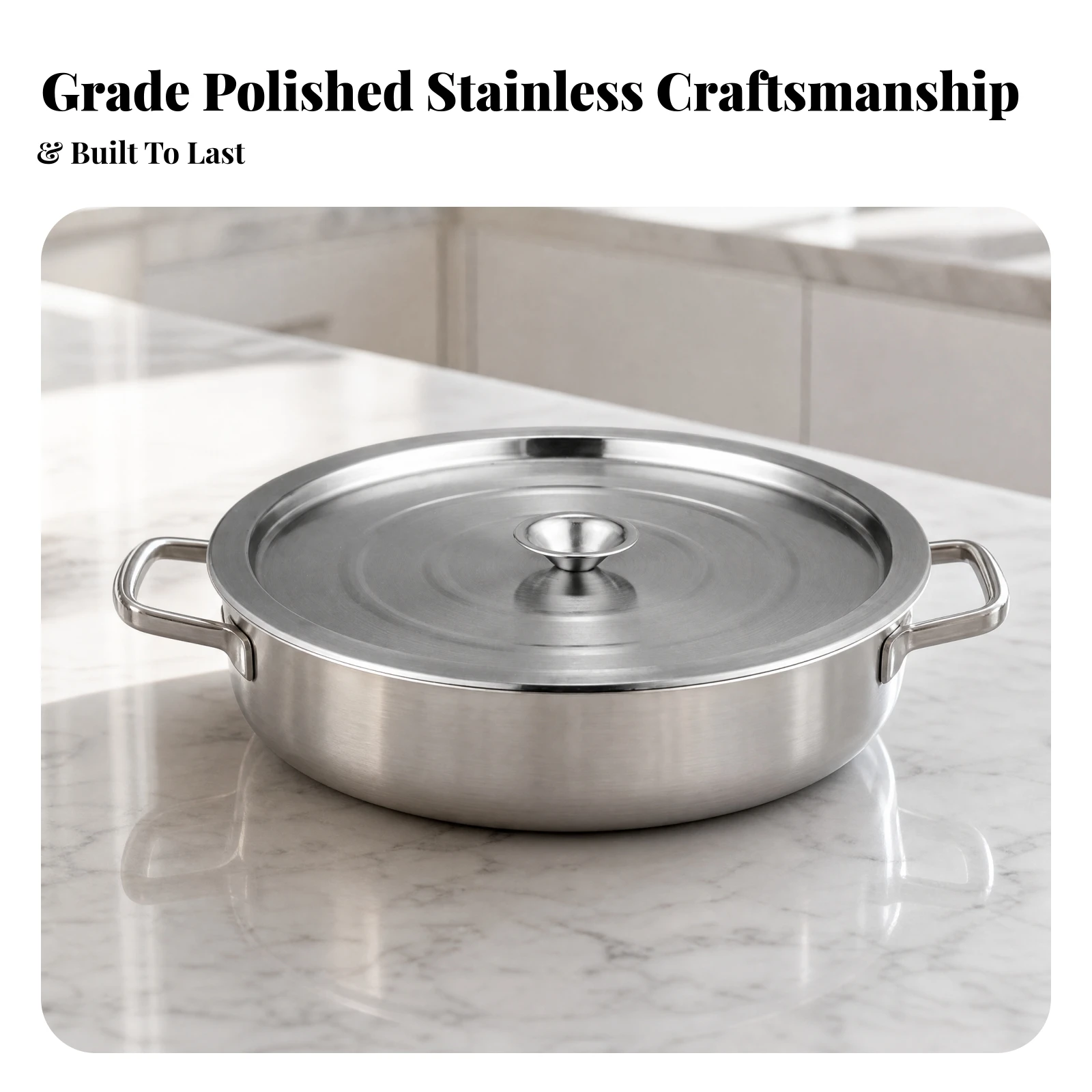 Round Stainless Steel Cookware Lid Food Grade Cookware Lid with Raised Central Knob Easy to Clean Ergonomic Handle