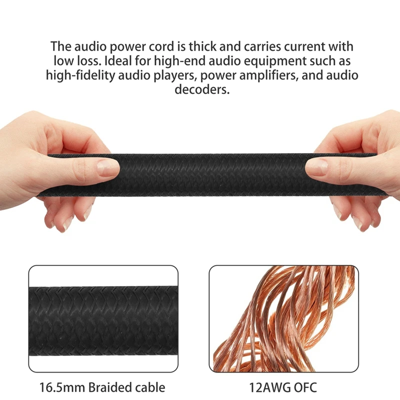 12AWG HiFi Power Cable, HiFi Power Cable EU Power Cable, 250V/15A for Speakers, Subwoofer, Turntable, Amplifier 300cm-A14I