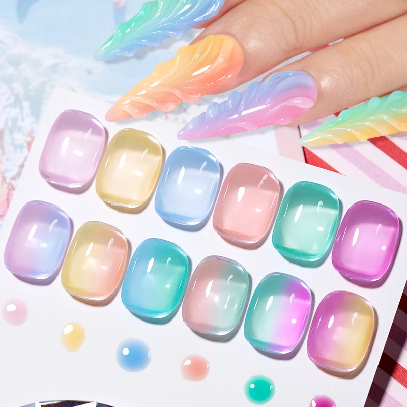 AWStorG ชุดยาทาเล็บเจลลี่สีพาสเทล 6 ชิ้น/ชุด ขนาด 7.5 มล. ยาทาเล็บเจลลี่ใสแบบโปร่งแสง ล้างออกได้ด้วยการแช่ ยาทาเล็บเจลลี่แบบกึ่งถาวรสำหรับตกแต่งเล็บ