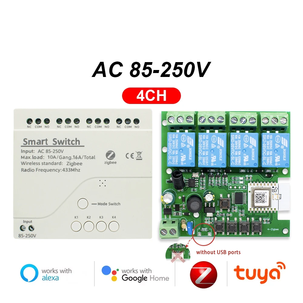 Met Shell Zigbee 1 2 4ch 12V 24V 220V Smart Switch Tuya Relay Module Droog Contact 4 Kanaals Din Rail Gateway Hub Vereist