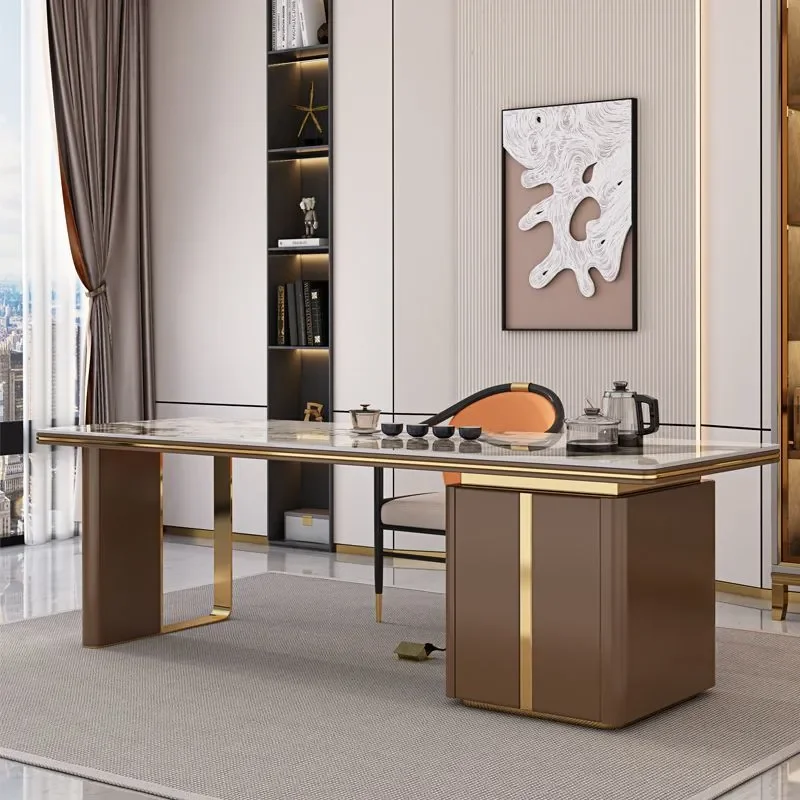 Light Luxury Rock Slab Tea Table Modern Simple Kung Fu Tea Set Integrated Desk and Chair Combination for Living Room
