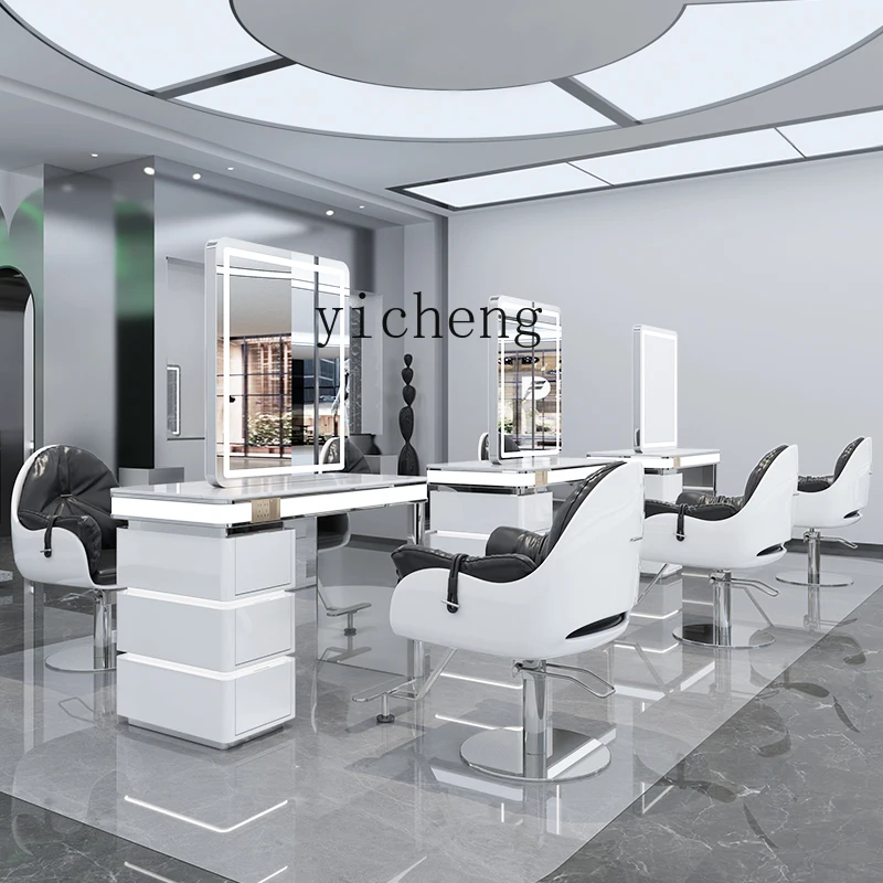 TQH barber shop stainless steel mirror table, special hair salon for high-end hair salon, double-sided marble hair cutting perm