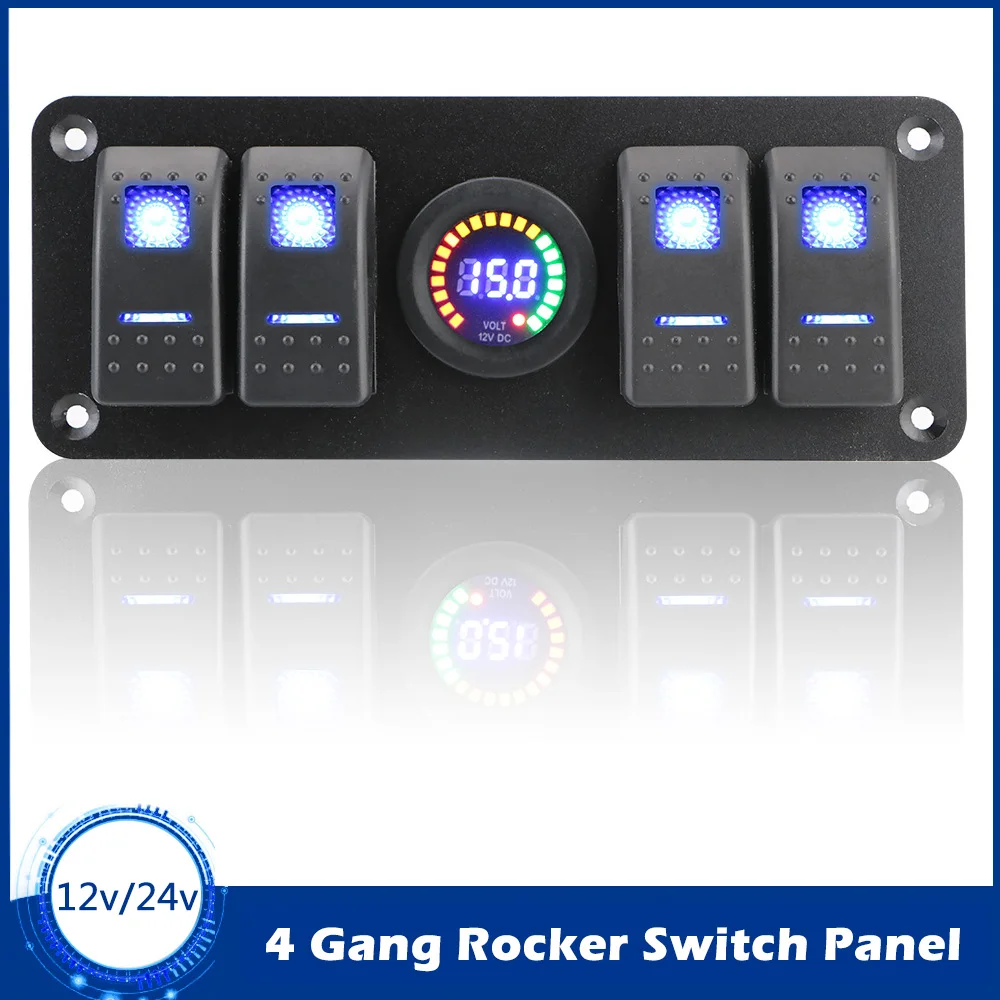 

Double Light Switch ON-OFF Switch Panel for Car Outlet Combination Circuit Breaker LED Voltmeter