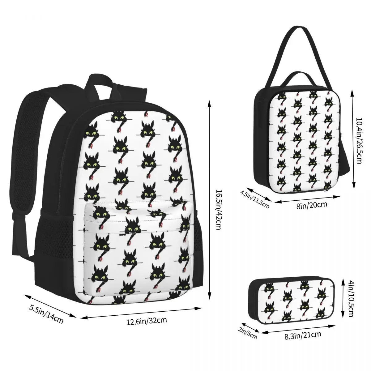 Mochilas sin dientes para niños y niñas, mochilas escolares de dibujos animados, bolsa de almuerzo, bolsa para bolígrafos, juego de tres piezas