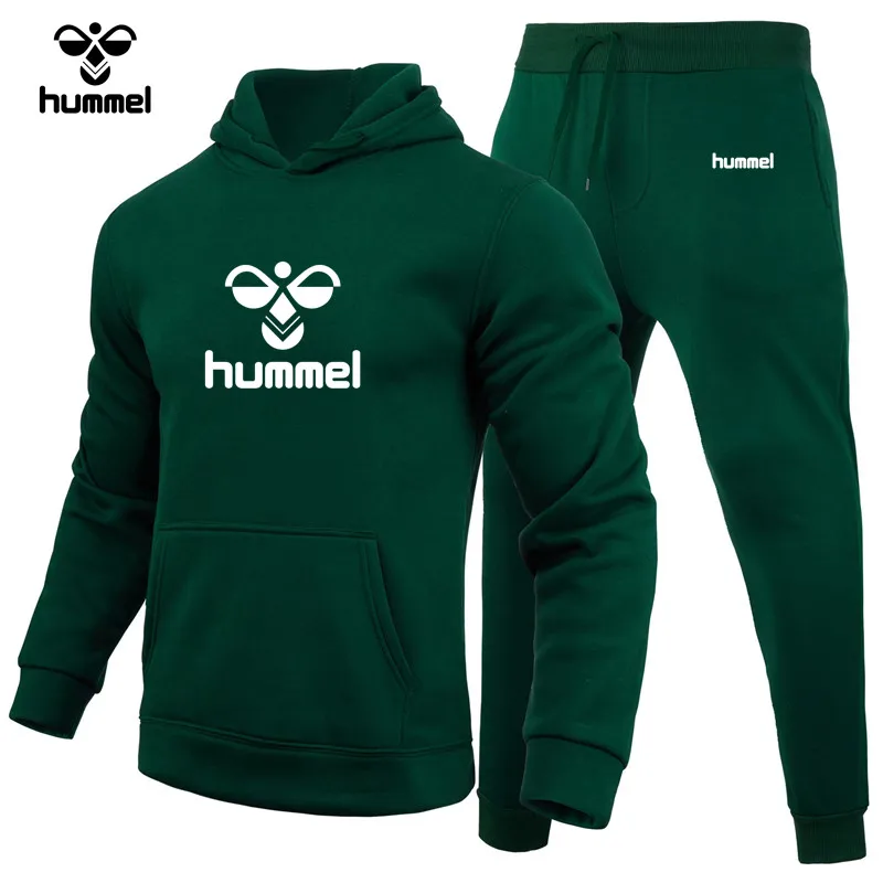 2024 Spring/Fall Brand HUMMEL Men\'s Hoodie Sweatshirt + Sweatpants Suit Fall/Winter Warm Sportswear Suit Men\'s Hooded Coat