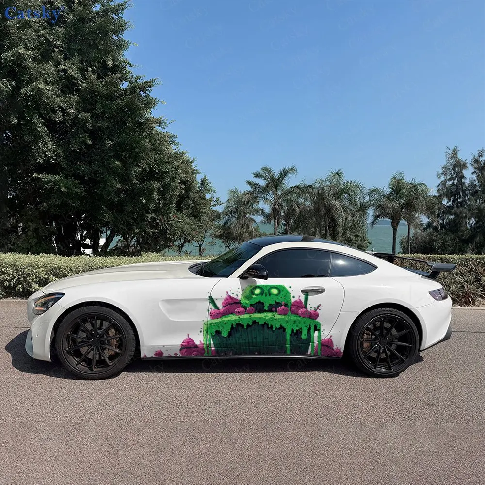 2Pcs Green Skull Sweet Prison, Durable, Fade-resistant, Enhance Vehicle Aesthetics With Bold Artistic Design Car Vinyl Wraps
