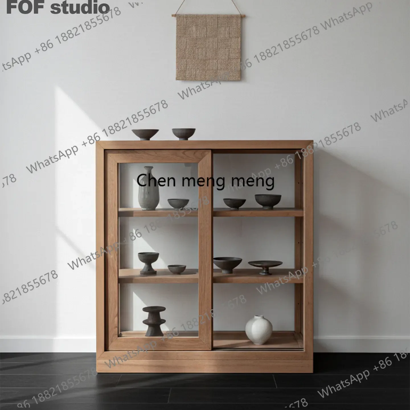 C139 Medieval style ash glass display cabinet Transparent glass with solid wood frame Medieval wabi-sabi style