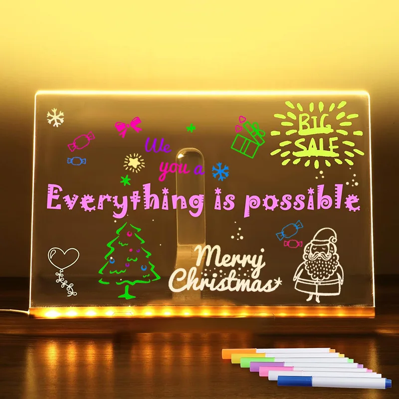 Cross-Border ChildrendiyTransparent Acrylic Luminous Drawing Writing Board Erasable Advertising Sign Stall Luminous Night Light
