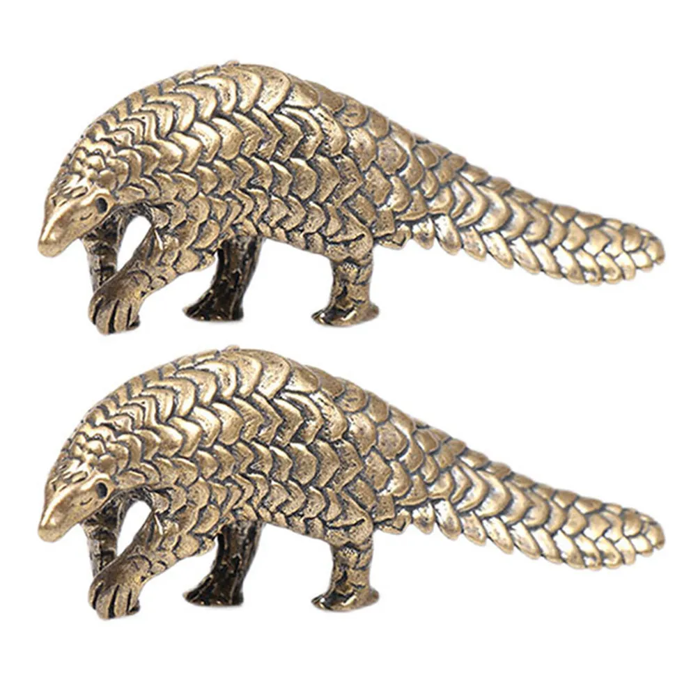 2Pcs Brass Pangolin Tabletop Ornament Elegant Vintage Decorative Animal Statue Desk Shelf Feng Shui Luck Success Symbol Brass