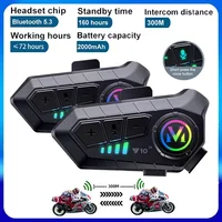 1/2 Uds Y10 2x Bluetooth intercomunicador para casco de motocicleta 300M Intercomunicador inalámbrico 2000Mah Moto Walkie Talkie con micrófono suave y duro