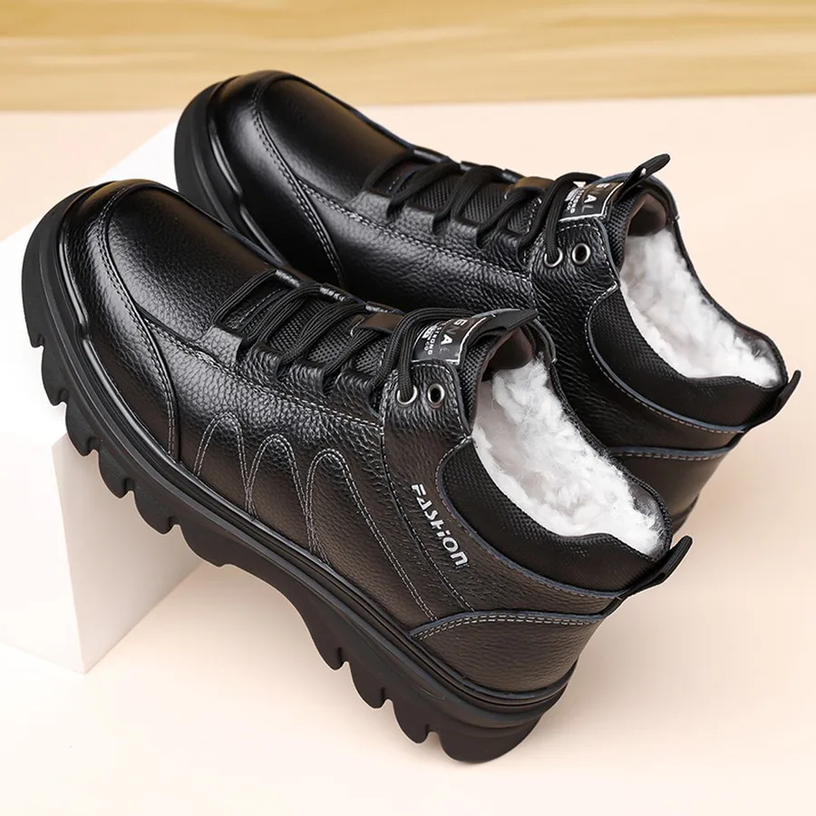 Men's Winter Fleece-Lined Lace-Up Ankle Boots, Retro Round Toe, Padded Casual Outdoor Hiking Shoes