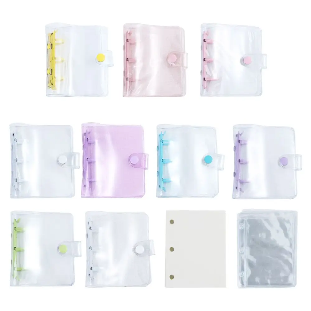 Portable Mini Handbook Glitter Notebook Pages Transparent Binder Notebook Cover Card Organizer 3 Hole Binder Clip Photo album